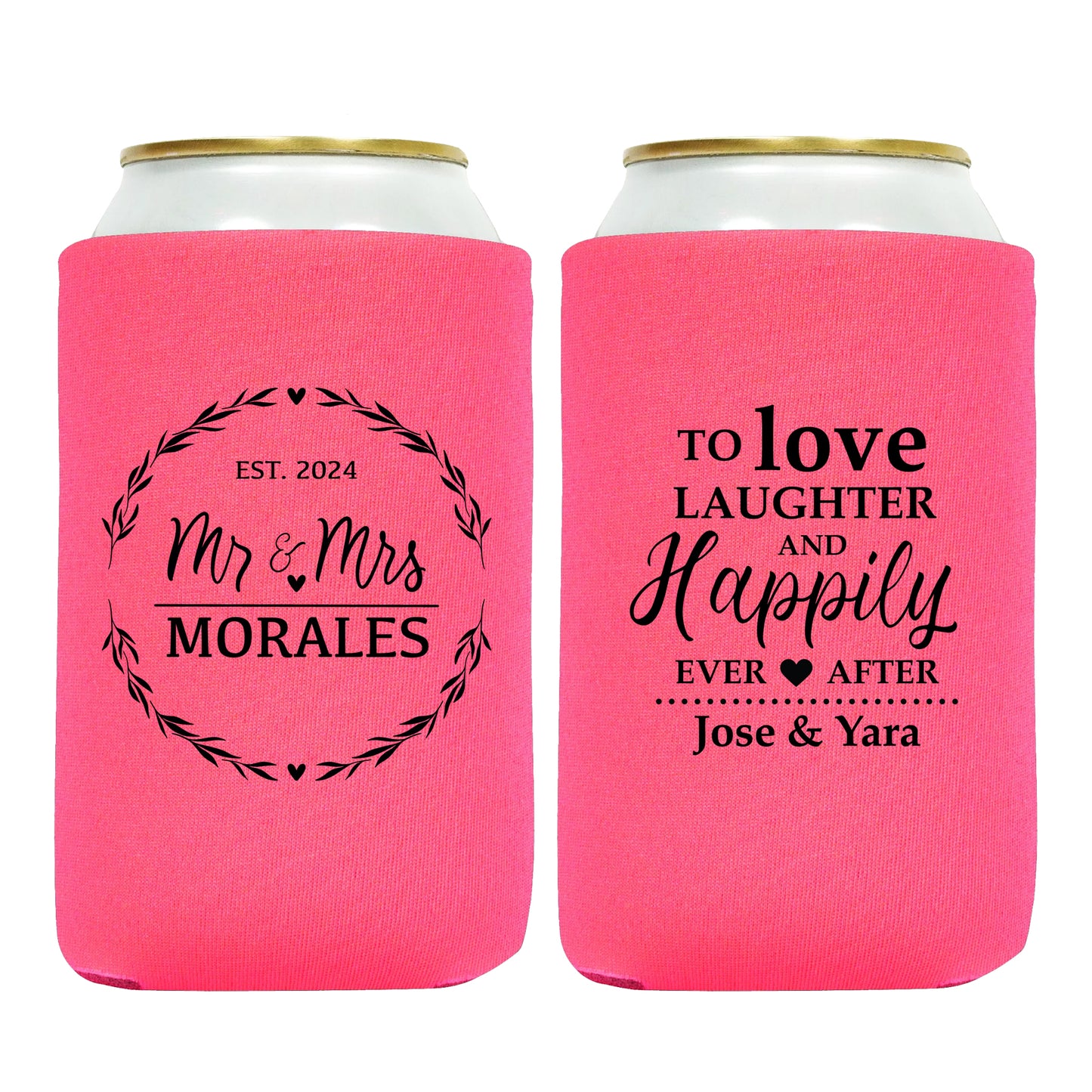 Personalized Drink Jackets, 25 pcs, To Love Laugher and Happily Ever After, Mr & Mrs,Custom Couple's Names Wedding Celebration Favors, Wedding Souvenir