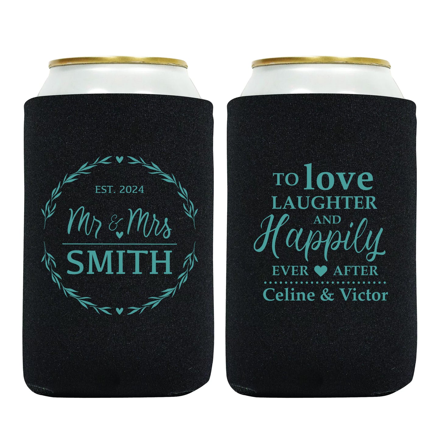 Personalized Drink Jackets, 25 pcs, To Love Laugher and Happily Ever After, Mr & Mrs,Custom Couple's Names Wedding Celebration Favors, Wedding Souvenir