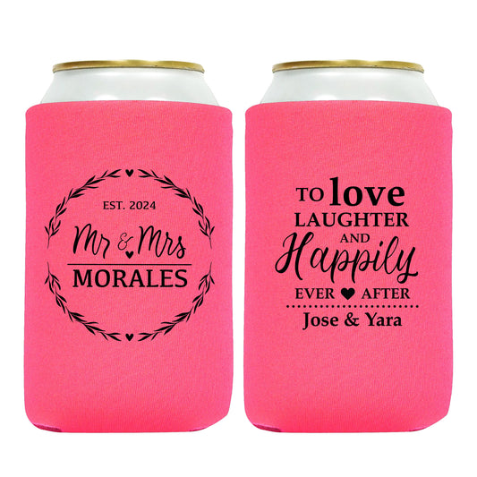 Personalized Drink Jackets, To Love Laugher and Happily Ever After, Mr & Mrs,Custom Couple's Names Wedding Celebration Favors, Wedding Souvenir