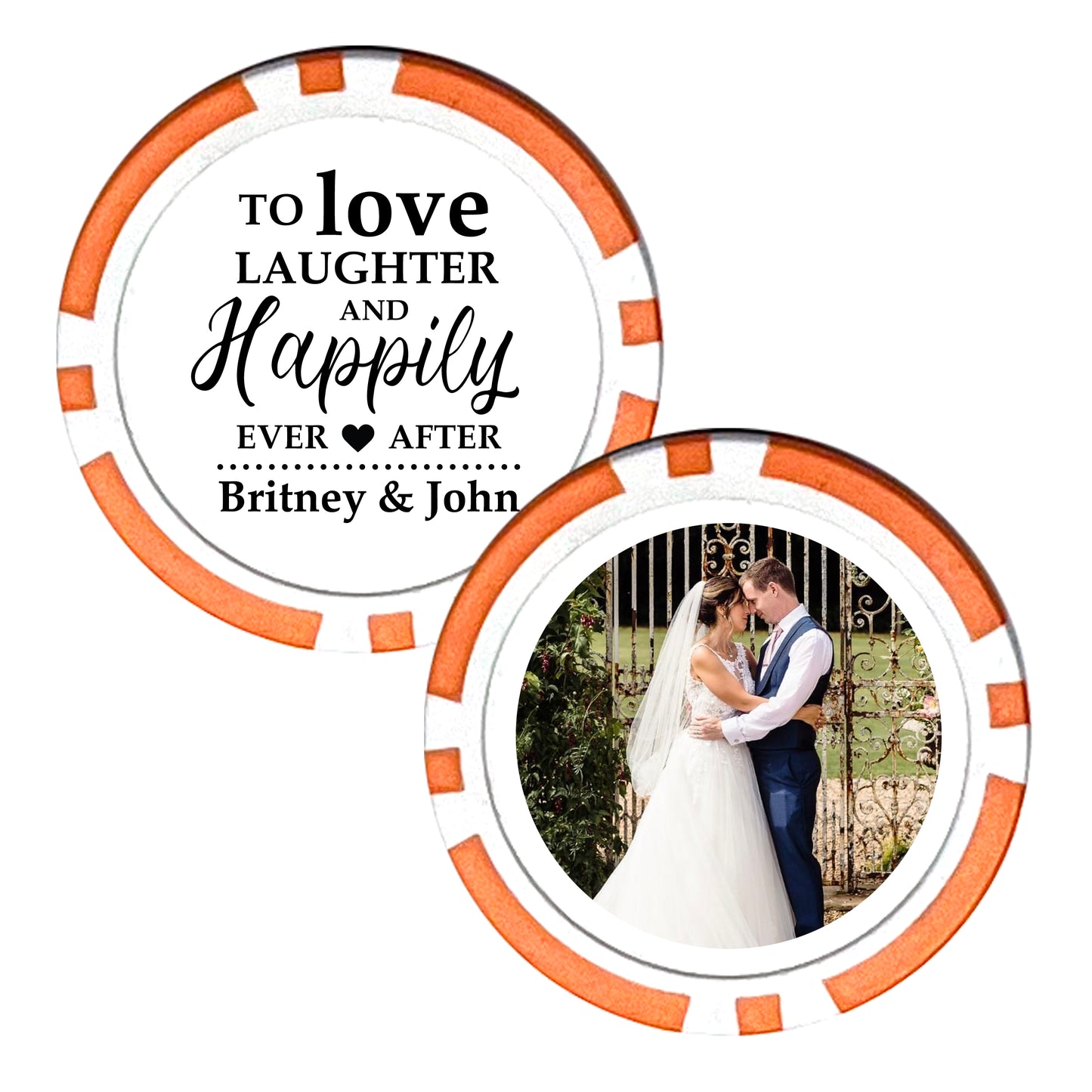 Personalized Wedding Poker Chips, 25 pcs, Custom Couple's Last Names Wedding Keepsakes, Creative Wedding Gifts, To Love Laughter and Happily Ever After, Married Couple Photo Keepsake