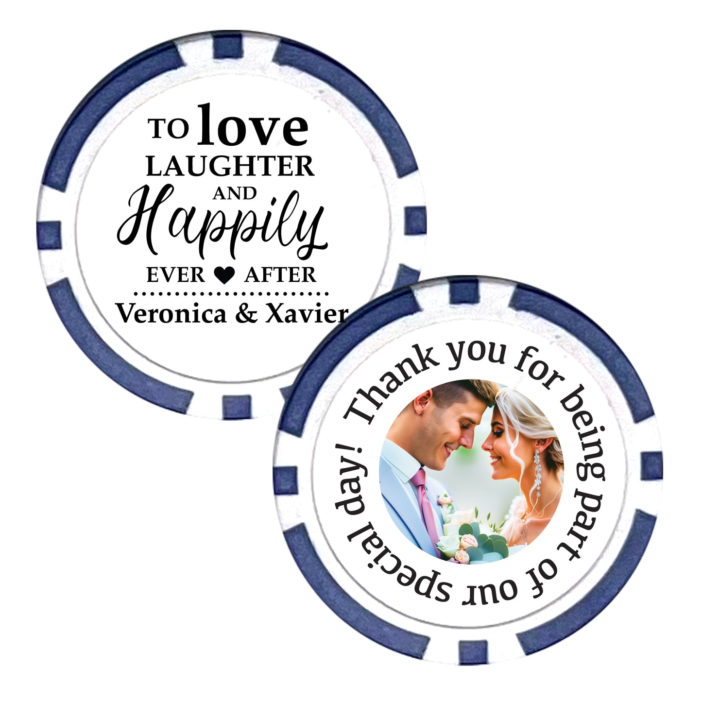 Personalized Wedding Poker Chips, 25 pcs, Custom Couple's Last Names Wedding Keepsakes, Creative Wedding Gifts, To Love Laughter and Happily Ever After, Married Couple Photo Keepsake