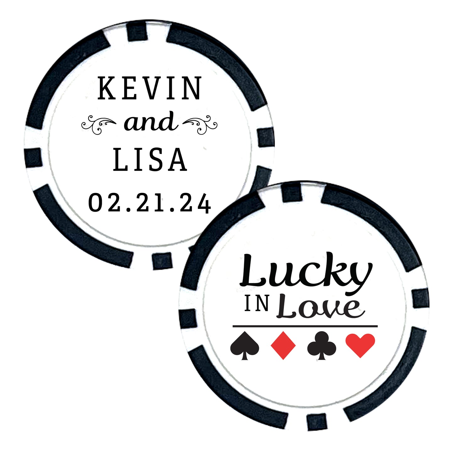 Wedding Poker Chip Souvenirs, 25 pcs, Married Couple Favors, Personalized Couple's Names Wedding Memorabilia, Lucky In Love