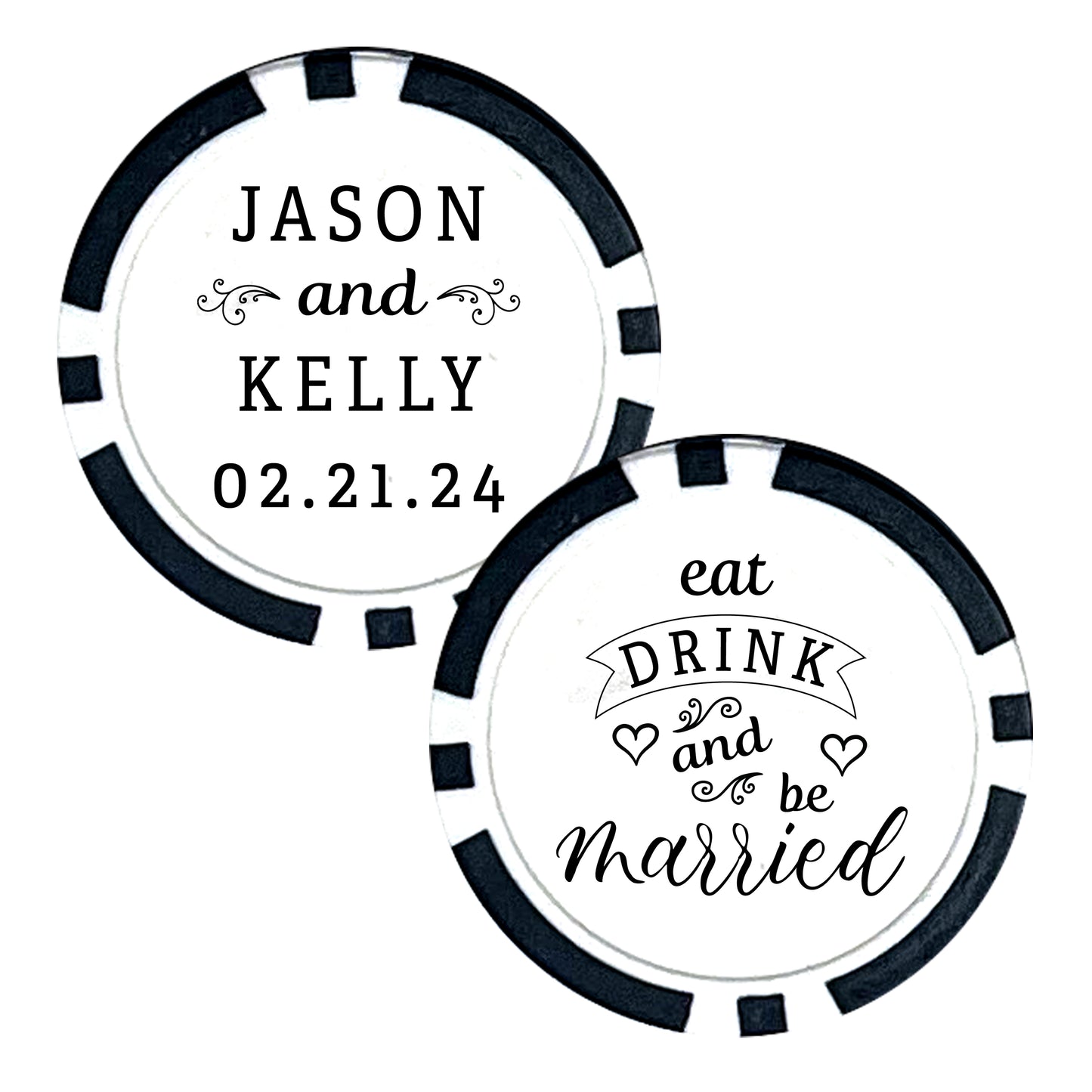 Wedding Favor Poker Chips, 25 pcs, Custom Husband and Wife Favors, Wedding Token of Appreciation, Personalized Couple's Names Wedding Souvenirs, Eat Drink and Be Married