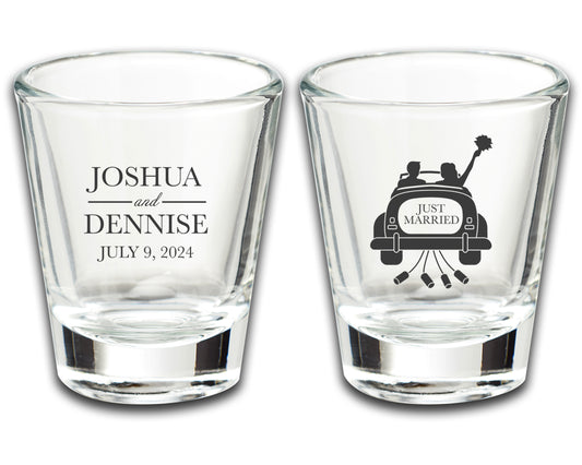 Personalized Wedding Shot Glasses, Just Married, Customized Couple's Names Wedding Tokens, Custom Bride and Groom Glassware Favors