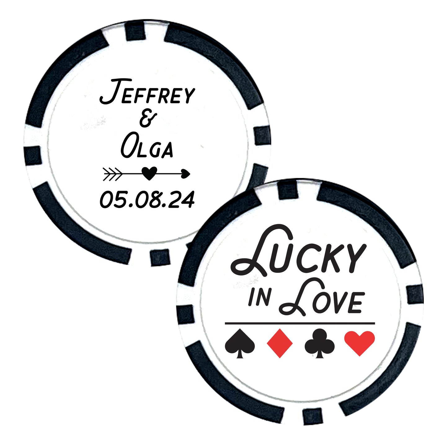 Wedding Poker Chip Souvenirs, 25 pcs, Married Couple Favors, Personalized Couple's Names Wedding Memorabilia, Lucky In Love