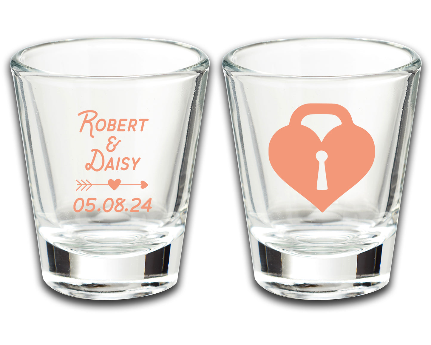 Wedding Shot Glasses with Couple's Names, Wedding Favor Glassware Sets, Husband and Wife Keepsakes