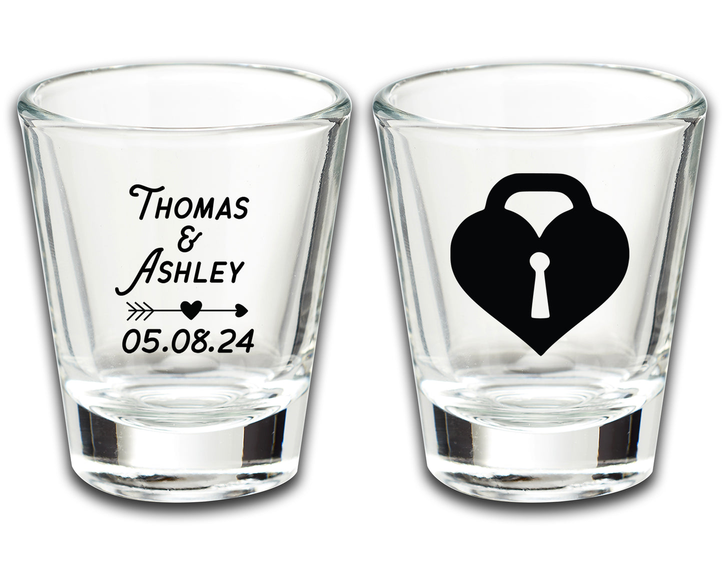 Wedding Shot Glasses with Couple's Names, Wedding Favor Glassware Sets, Husband and Wife Keepsakes