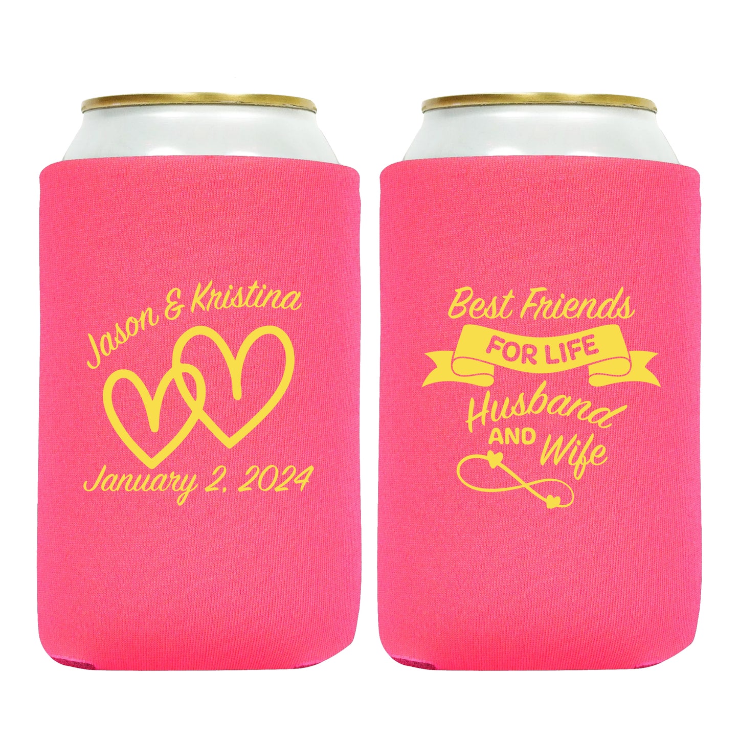 Custom Drink Koozies, Custom Couple's Names Wedding Keepsakes, Best Friends For Life Husband and Wife,Wedding Party Favors