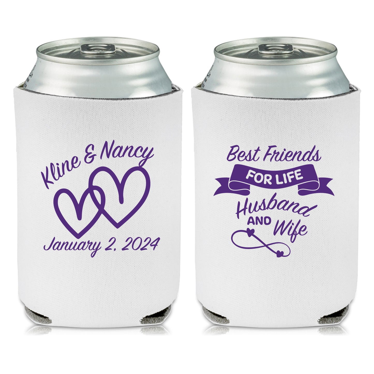 Custom Drink Koozies, Custom Couple's Names Wedding Keepsakes, Best Friends For Life Husband and Wife,Wedding Party Favors