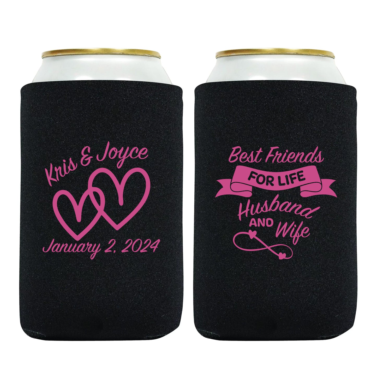 Custom Drink Koozies, Custom Couple's Names Wedding Keepsakes, Best Friends For Life Husband and Wife,Wedding Party Favors