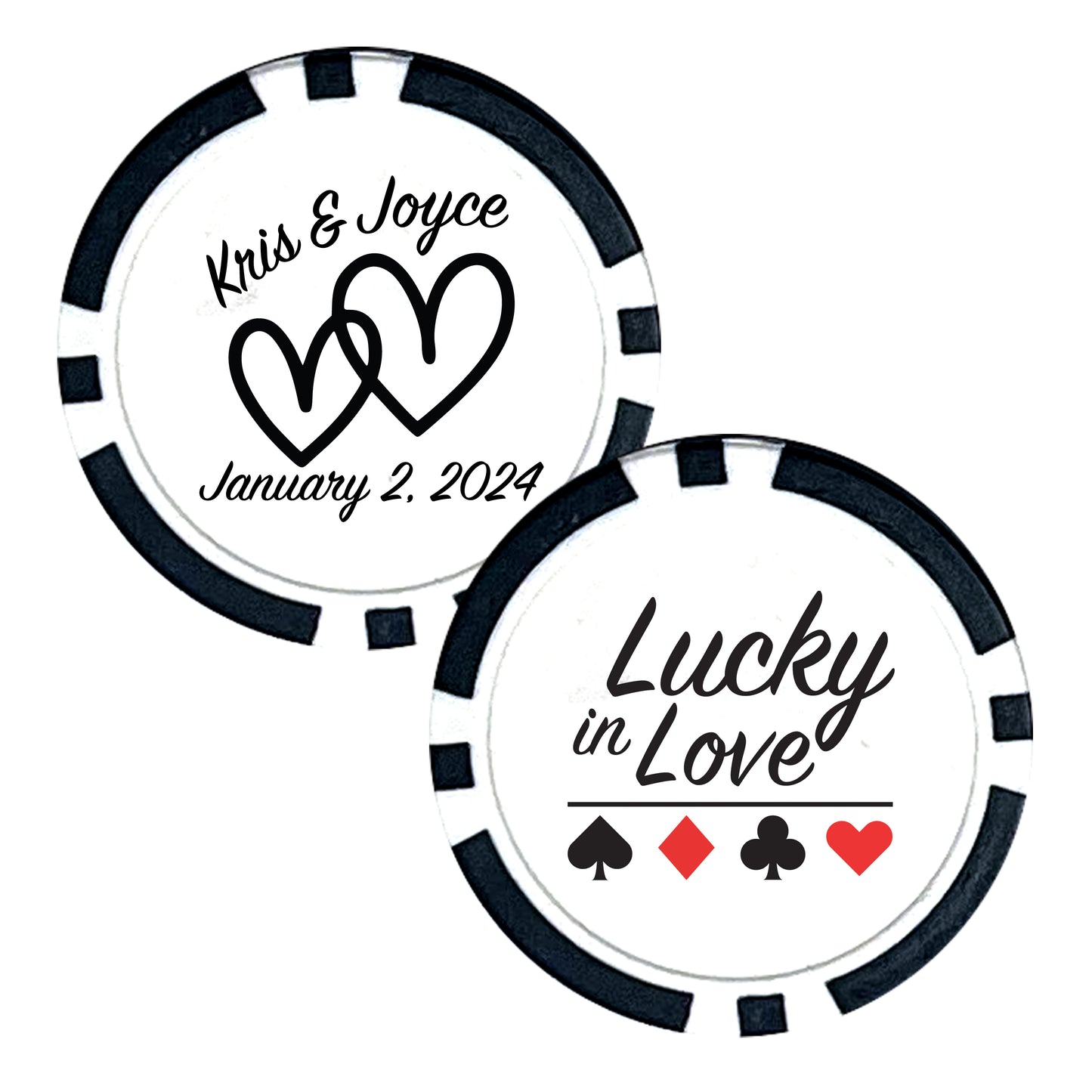 Wedding Poker Chip Souvenirs, 25 pcs, Married Couple Favors, Personalized Couple's Names Wedding Memorabilia, Lucky In Love