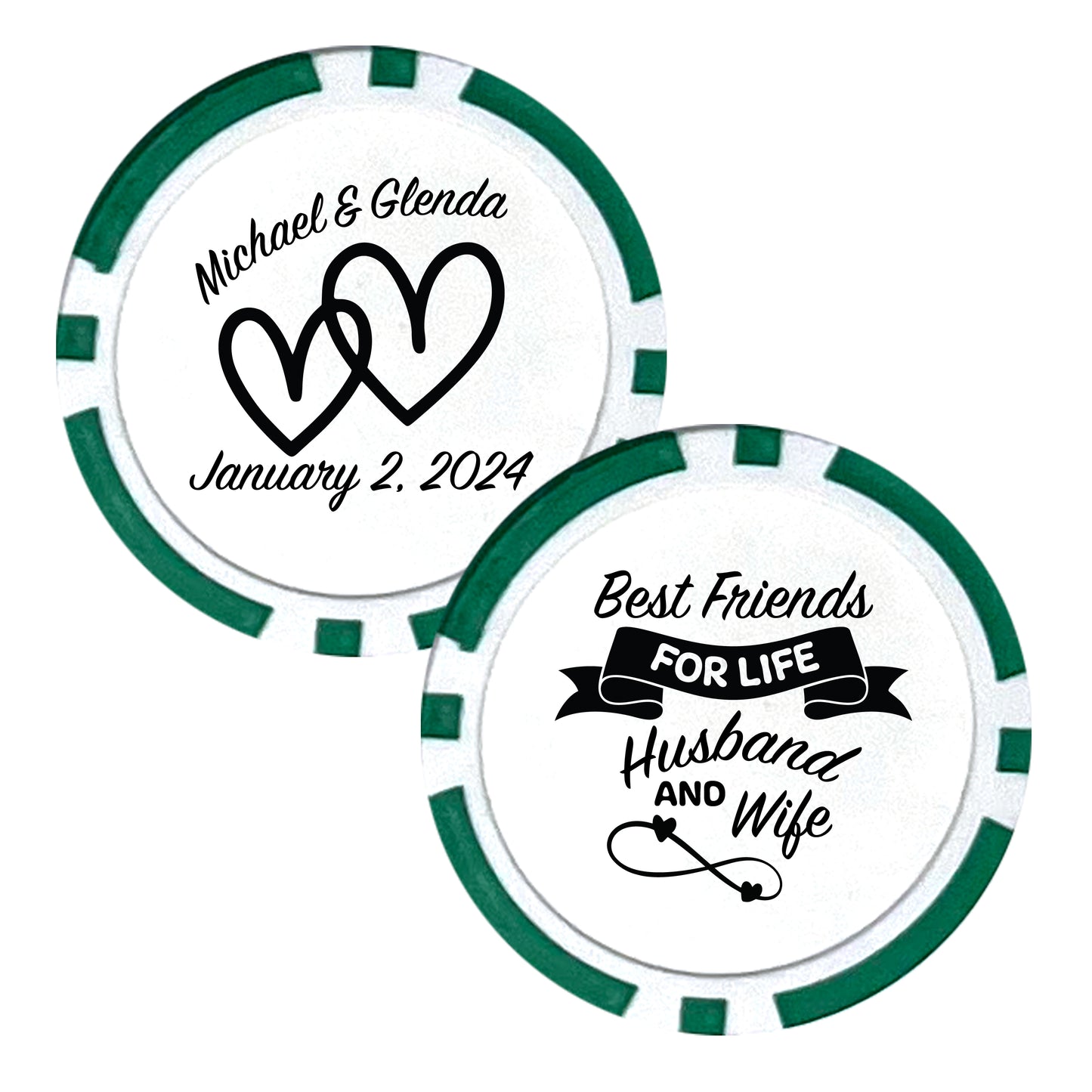 Wedding Poker Chip Souvenirs, 25 pcs, Married Couple Favors, Personalized Couple's Names Wedding Memorabilia, Best Friends For Life Husband and Wife