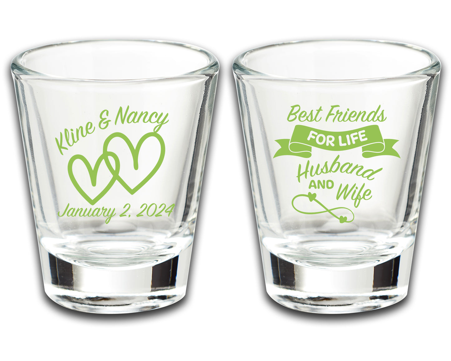 Custom Wedding Shot Glass Souvenirs, Personalized Couple's Names Wedding Party Accessories, Best Friends For Life Husband and Wife