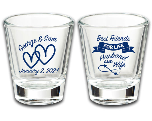 Custom Wedding Shot Glass Souvenirs, Personalized Couple's Names Wedding Party Accessories, Best Friends For Life Husband and Wife