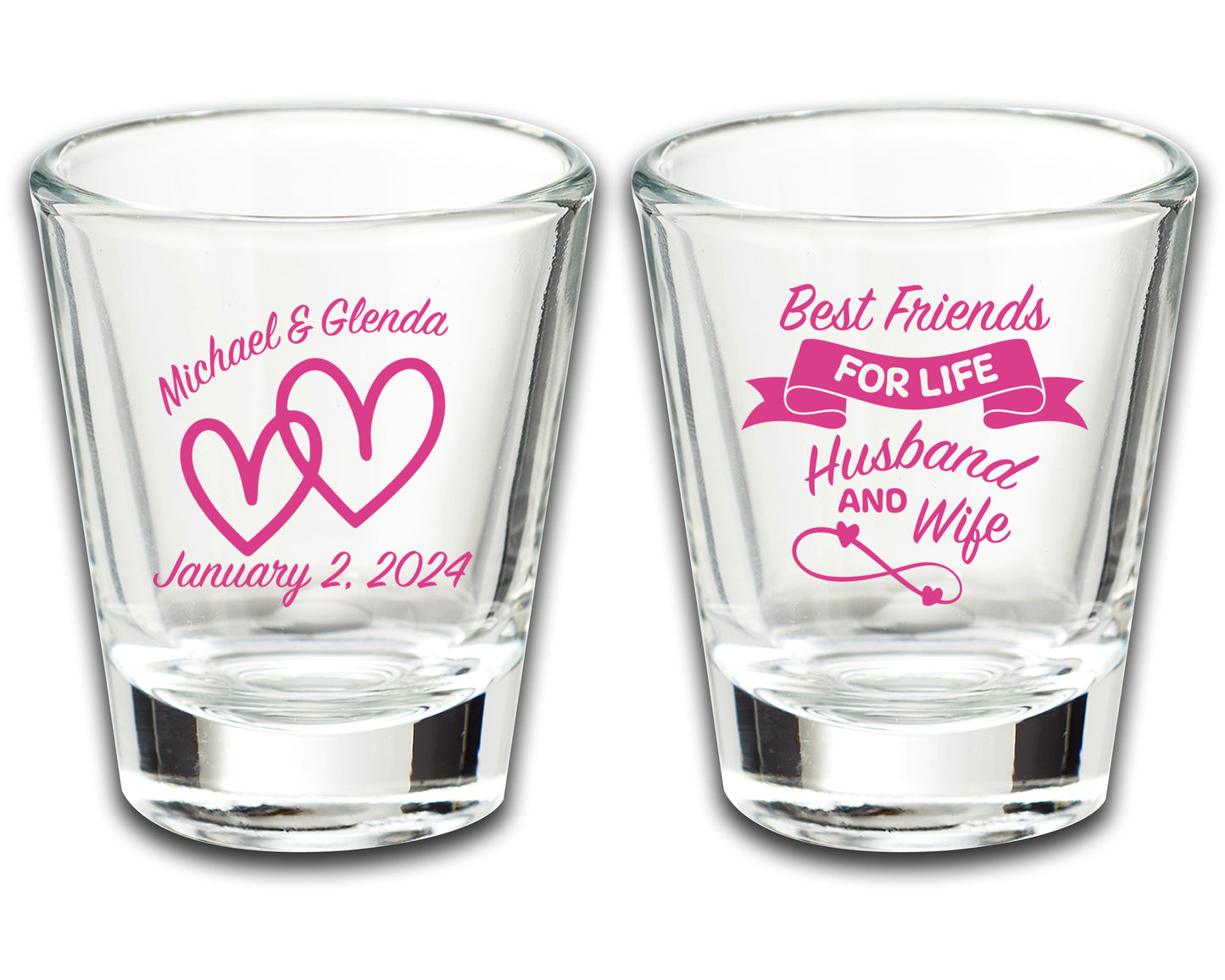 Custom Wedding Shot Glass Souvenirs, Personalized Couple's Names Wedding Party Accessories, Best Friends For Life Husband and Wife