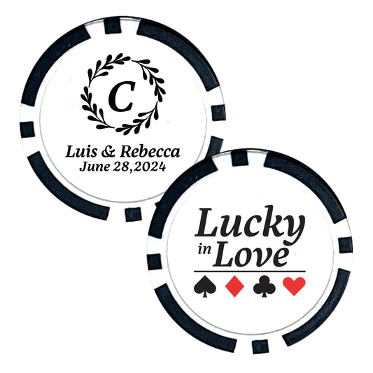 Wedding Poker Chip Souvenirs, 25 pcs, Married Couple Favors, Personalized Couple's Names Wedding Memorabilia, Lucky In Love