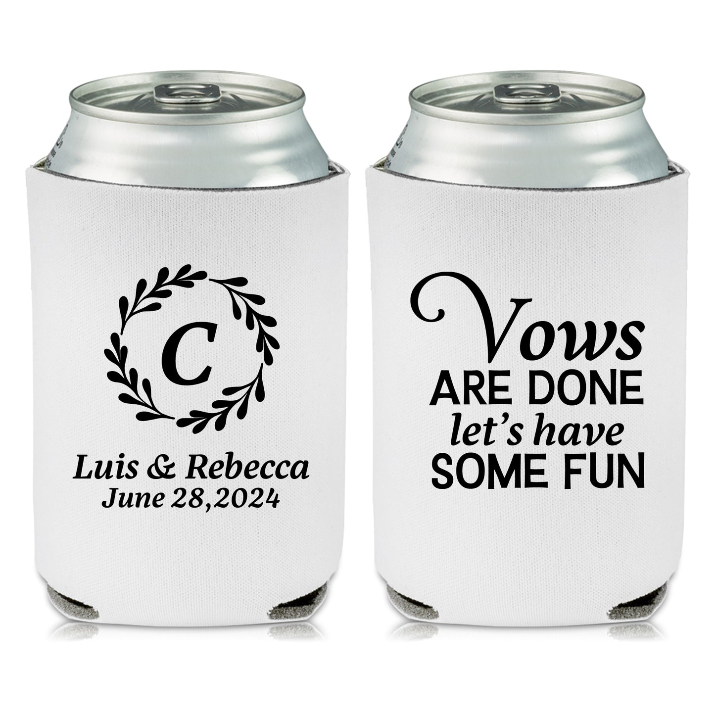 Personalized Beverage Insulators, Personalized Couple's Names Wedding Memorabilia, Wedding guest favors, Vows are Done Let's Have Some Fun