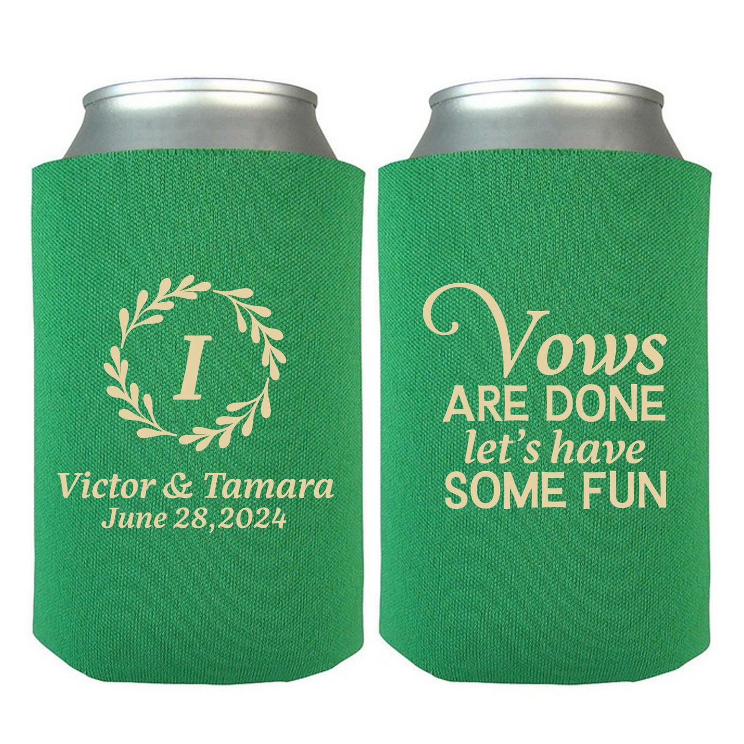 Personalized Beverage Insulators, Personalized Couple's Names Wedding Memorabilia, Wedding guest favors, Vows are Done Let's Have Some Fun