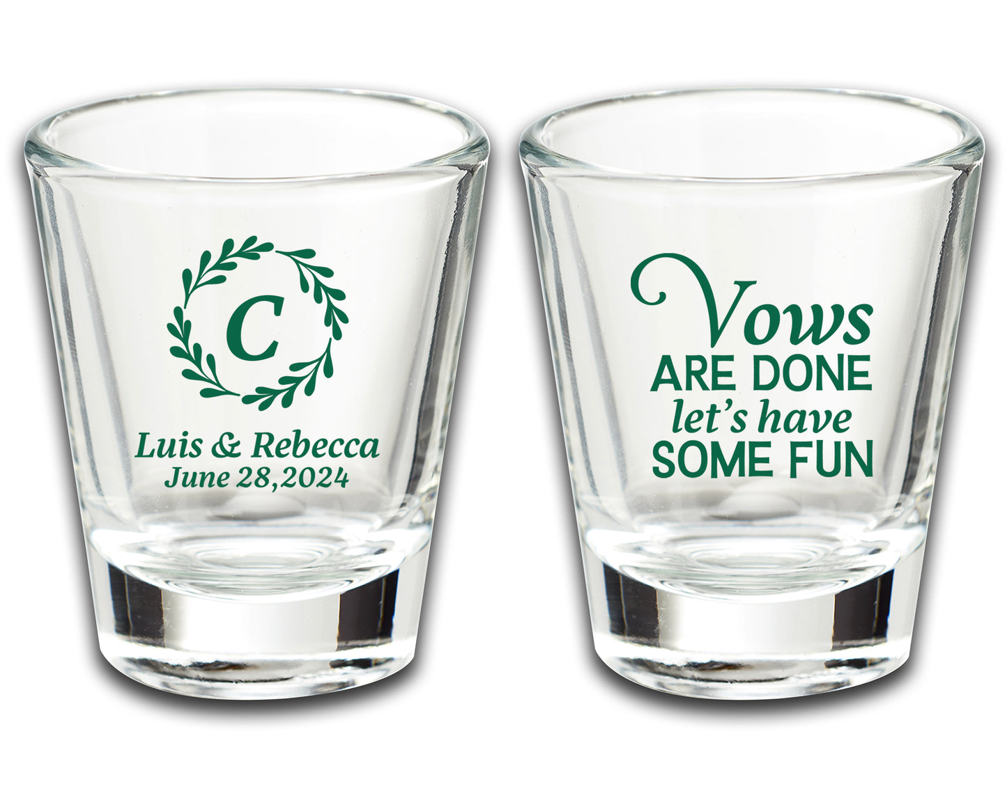 Custom Bride and Groom Glassware Favors, Wedding Giveaway Shot Glass Sets, Vows Are Done Let's Have Some Fun, Affordable Wedding Favors