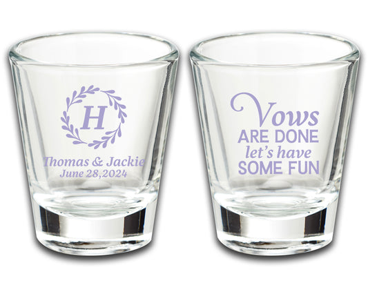 Custom Bride and Groom Glassware Favors, Wedding Giveaway Shot Glass Sets, Vows Are Done Let's Have Some Fun, Affordable Wedding Favors