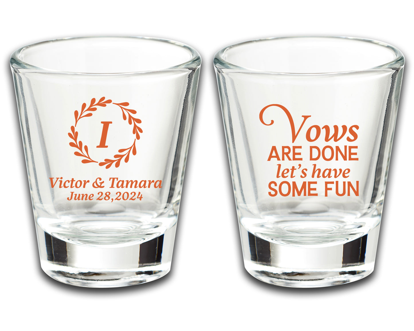 Custom Bride and Groom Glassware Favors, Wedding Giveaway Shot Glass Sets, Vows Are Done Let's Have Some Fun, Affordable Wedding Favors