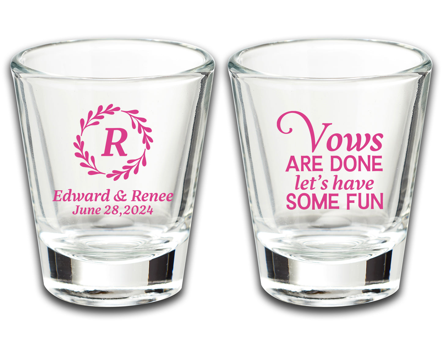 Custom Bride and Groom Glassware Favors, Wedding Giveaway Shot Glass Sets, Vows Are Done Let's Have Some Fun, Affordable Wedding Favors