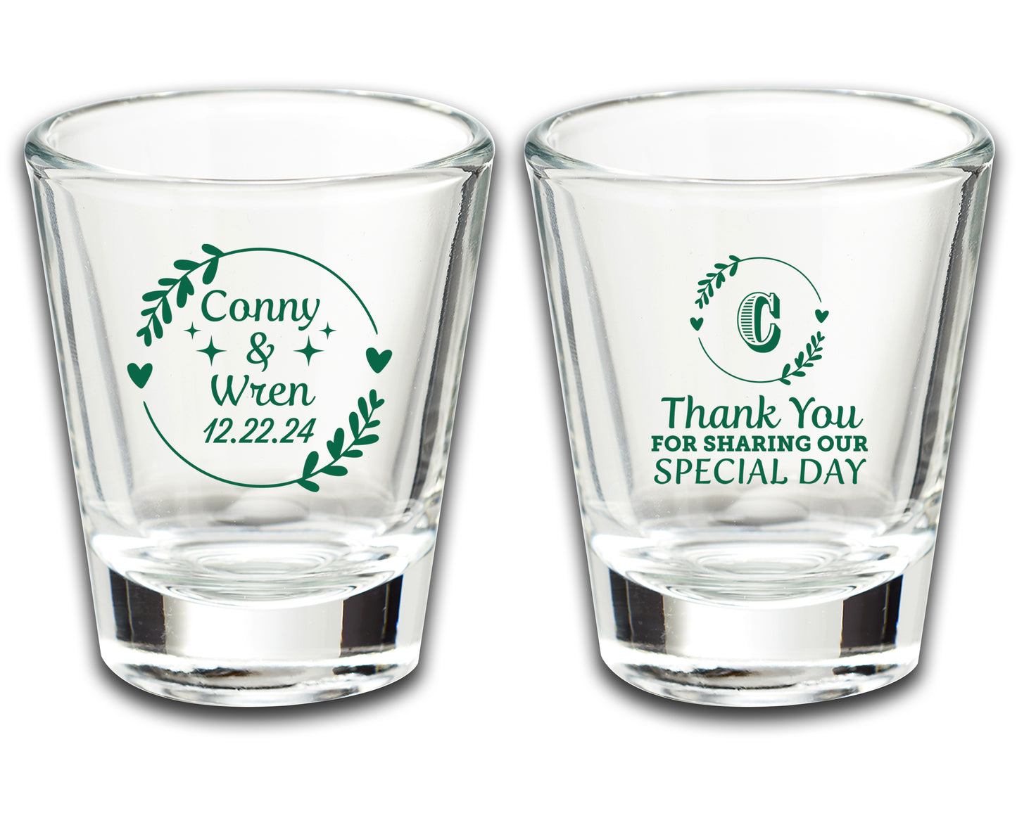 Personalized Wedding Party Shot Glass Favors, Custom Wedding Glassware with Monogram, Thank You for Sharing Our Special Day