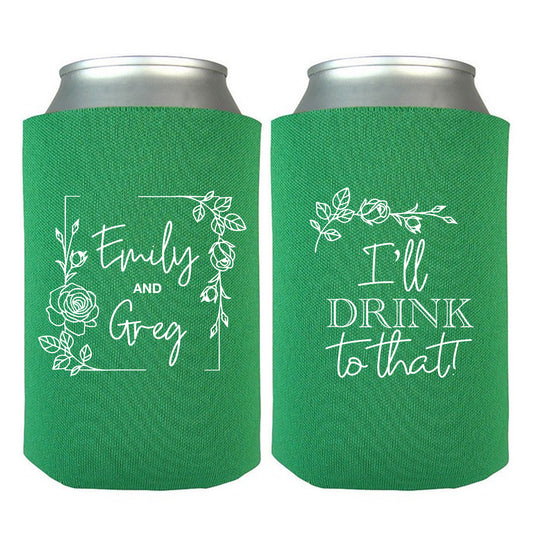 Customized Drink Koozies, I'll Drink To That, Personalized Couple's Name Mementos, Elegant Wedding Gifts