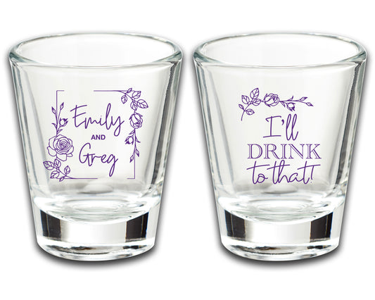 Customized Wedding Shot Glass Mementos, I'll Drink to that! Personalized Couple's Names Wedding Souvenirs