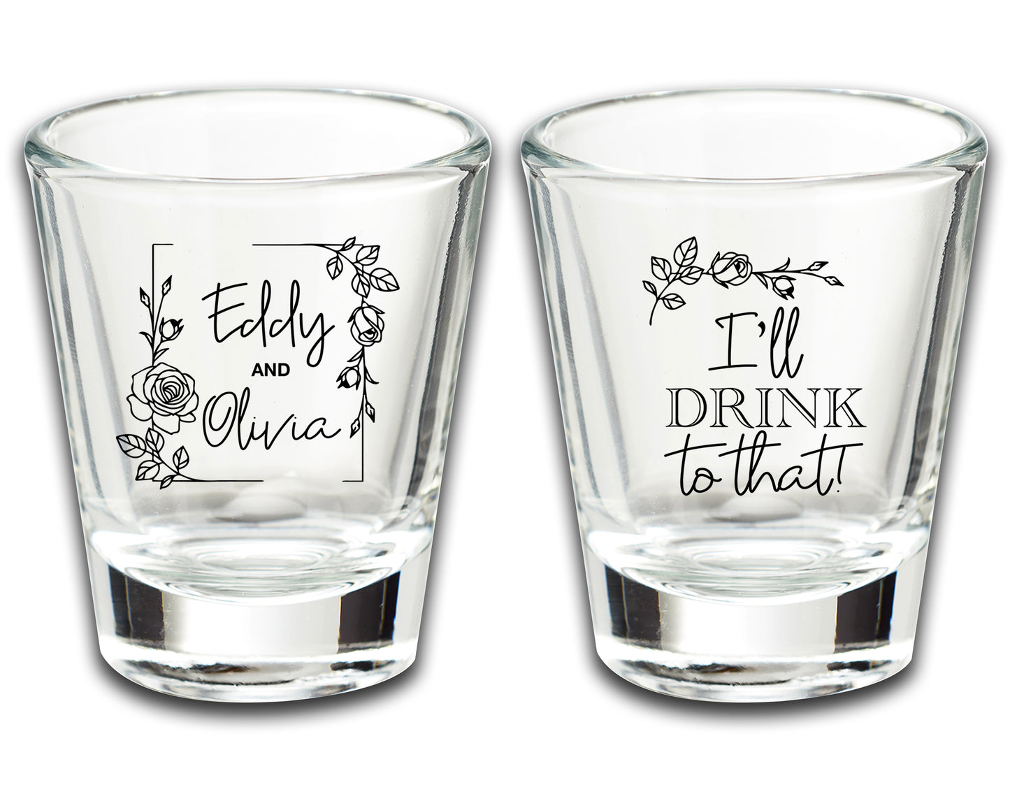 Customized Wedding Shot Glass Mementos, I'll Drink to that! Personalized Couple's Names Wedding Souvenirs