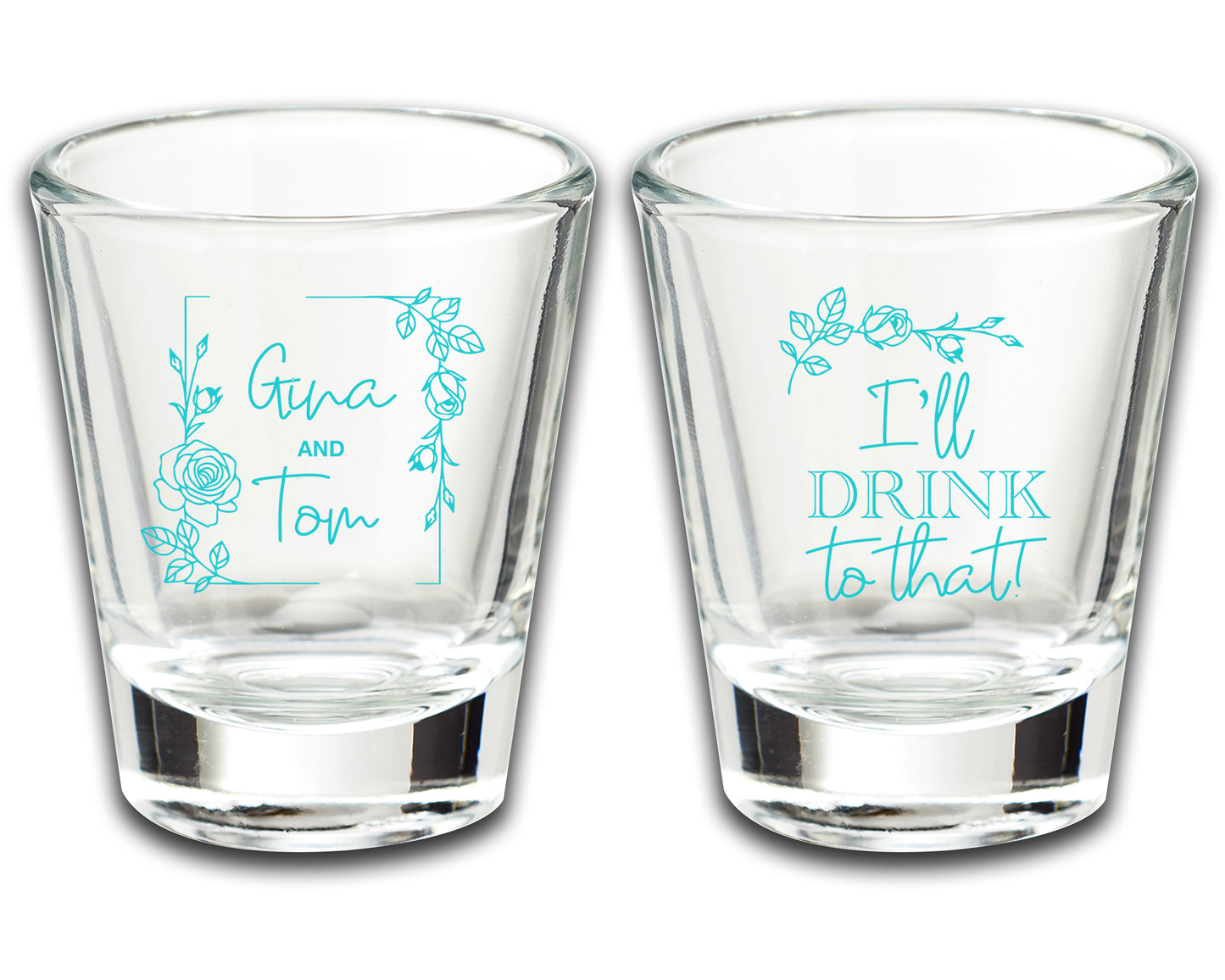 Customized Wedding Shot Glass Mementos, I'll Drink to that! Personalized Couple's Names Wedding Souvenirs