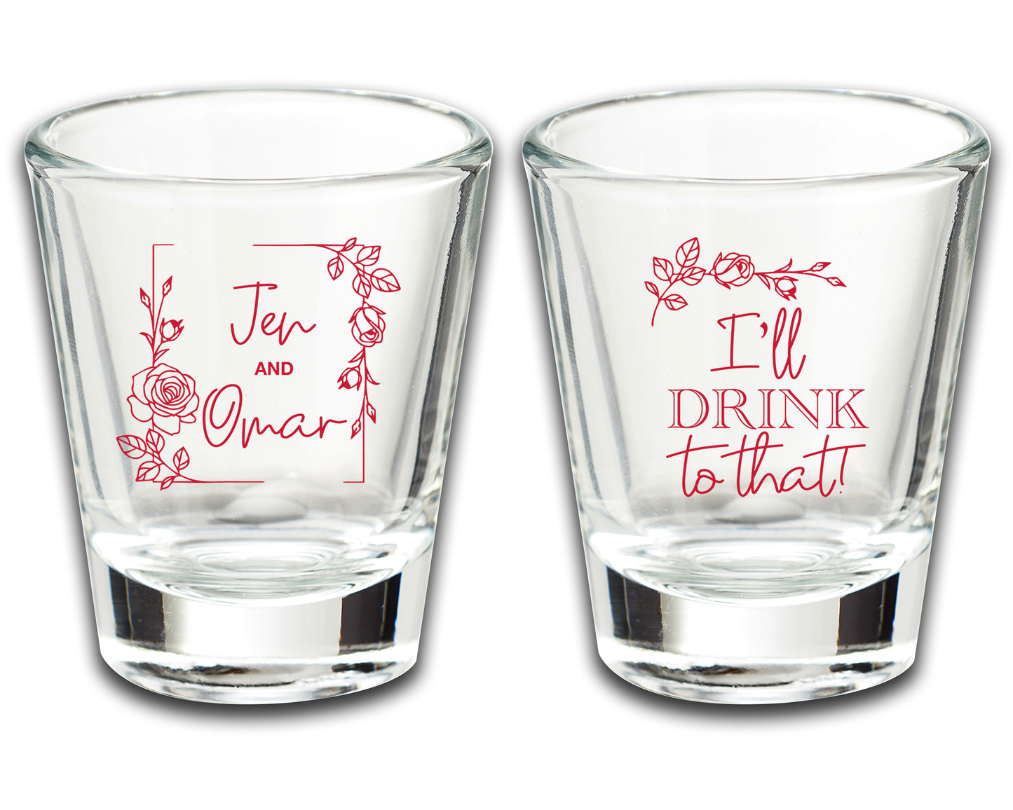 Customized Wedding Shot Glass Mementos, I'll Drink to that! Personalized Couple's Names Wedding Souvenirs