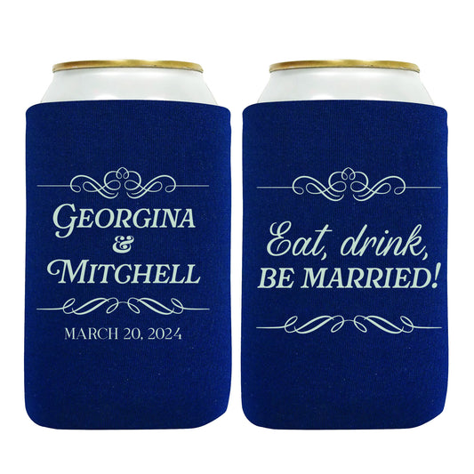 Personalized Can Coolers, Eat Drink Be Married, Personalized Couple's Names Wedding Souvenirs, Custom Wedding Favors