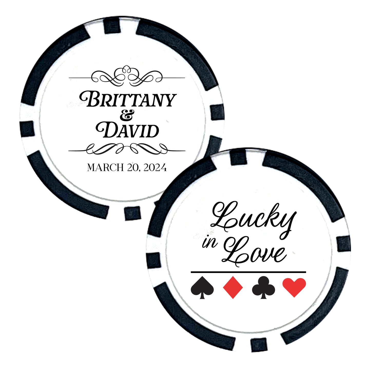 Poker Chip Wedding Favors, 25 pcs, Custom Wedding Favors Featuring Couple's Names, Lucky In Love, Personalized Name Souvenirs