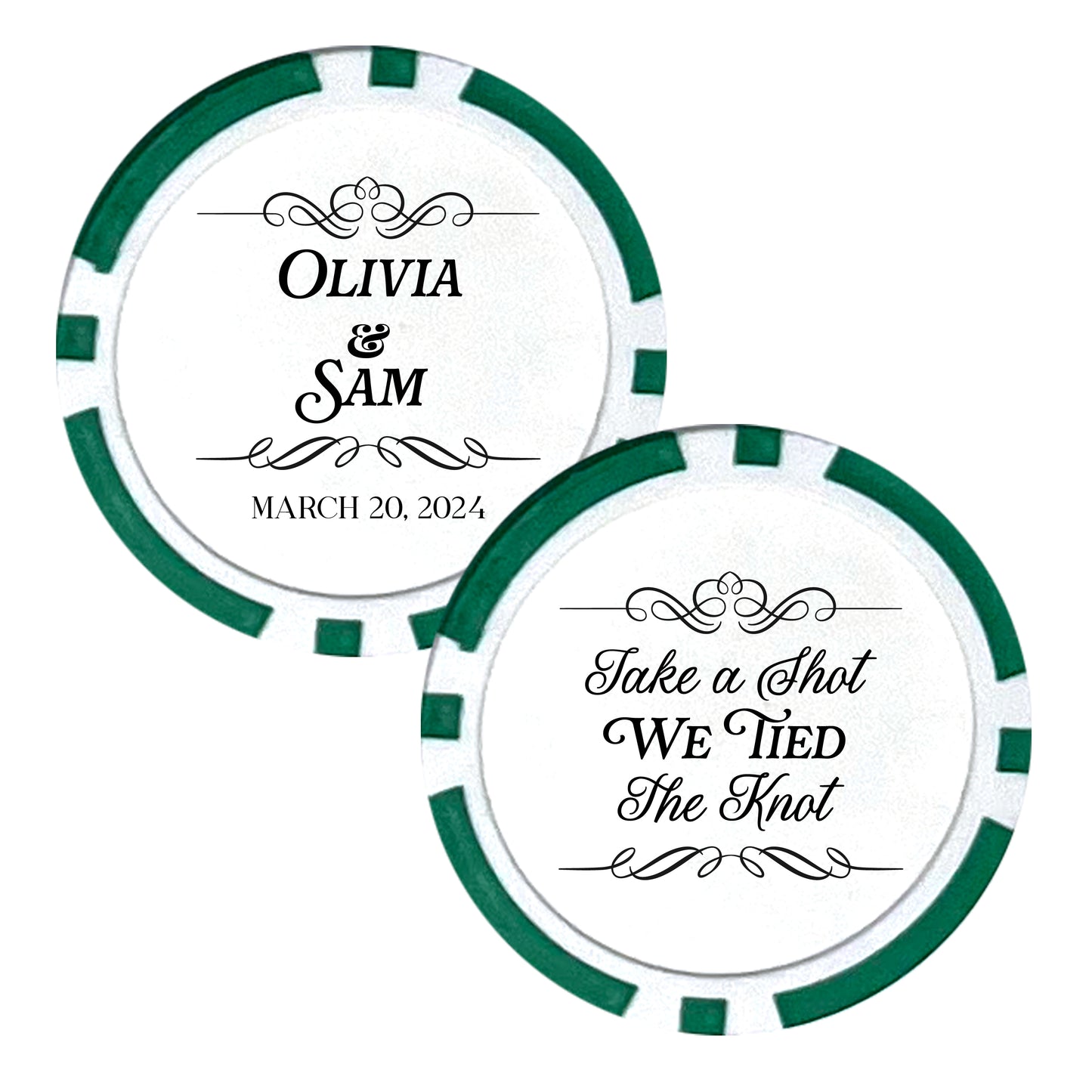 Poker Chip Wedding Favors, 25 pcs, Custom Wedding Favors Featuring Couple's Names, Take a Shot We Tied The Knot, Personalized Name Souvenirs