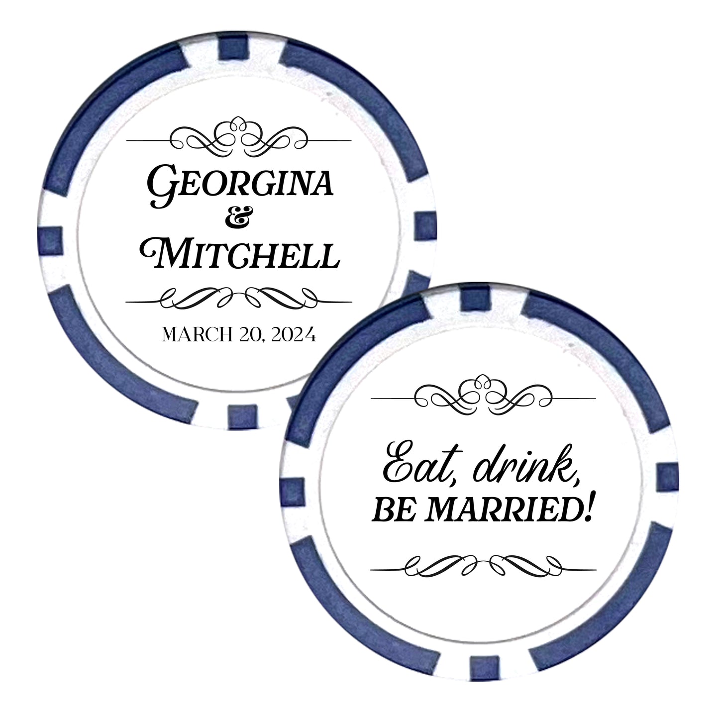 Wedding Favor Poker Chips, 25 pcs, Custom Husband and Wife Favors, Wedding Token of Appreciation, Personalized Couple's Names Wedding Souvenirs, Eat Drink and Be Married