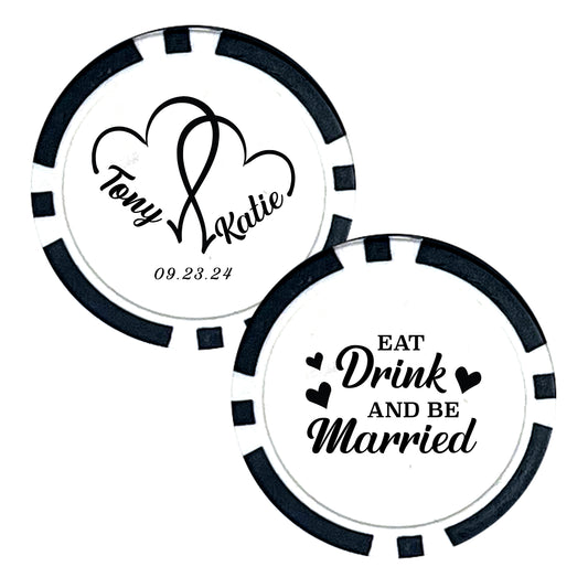 Bride and Groom Poker Chips, 25 pcs, Wedding Remembrance, Husband and Wife Wedding Favors, Personalized Wedding Favors with Couple's Names, Eat Drink And Be Married