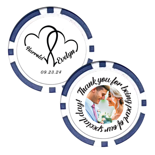 Wedding Party Favor Poker Chips, 25 pcs, Custom Wedding Photo Memorabilia, Personalized Couple's Names Wedding Trinkets