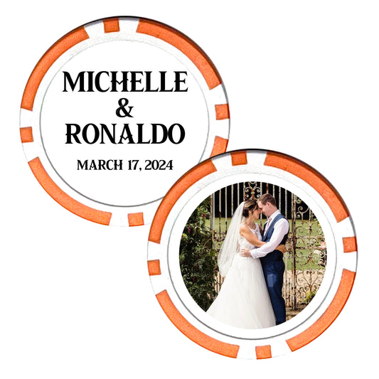 Wedding Party Favor Poker Chips, 25 pcs, Custom Wedding Photo Memorabilia, Personalized Couple's Names Wedding Trinkets