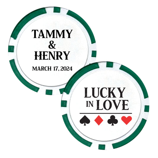 Poker Chip Wedding Favors, 25 pcs, Custom Wedding Favors Featuring Couple's Names, Lucky In Love, Personalized Name Souvenirs