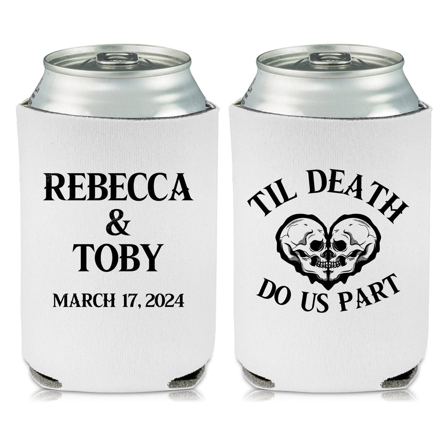 Personalized Drink Holders, Skull Themed Wedding Favors, Til Death Do Us Part, Personalized Couple's Names Favors for Wedding