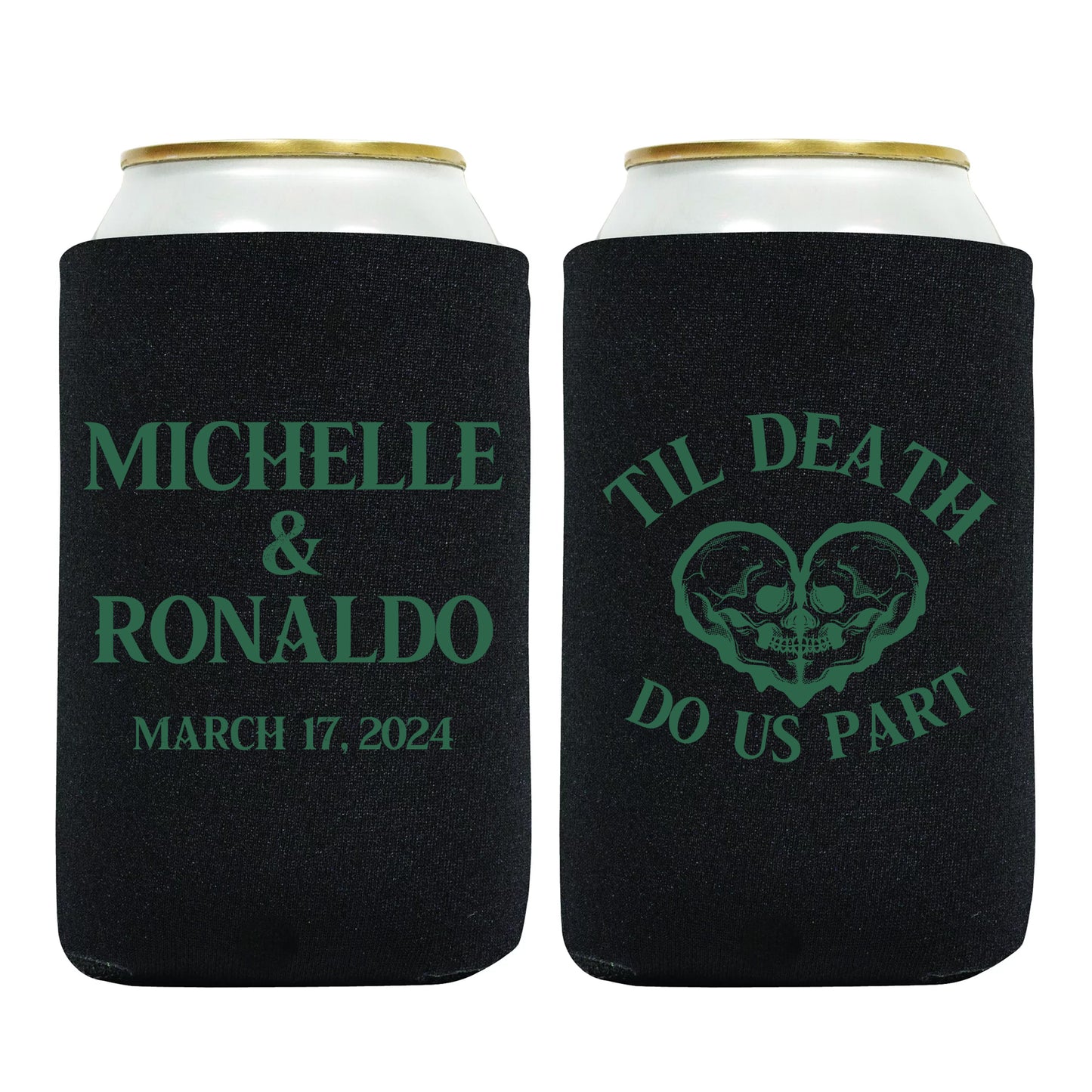 Personalized Drink Holders, Skull Themed Wedding Favors, Til Death Do Us Part, Personalized Couple's Names Favors for Wedding