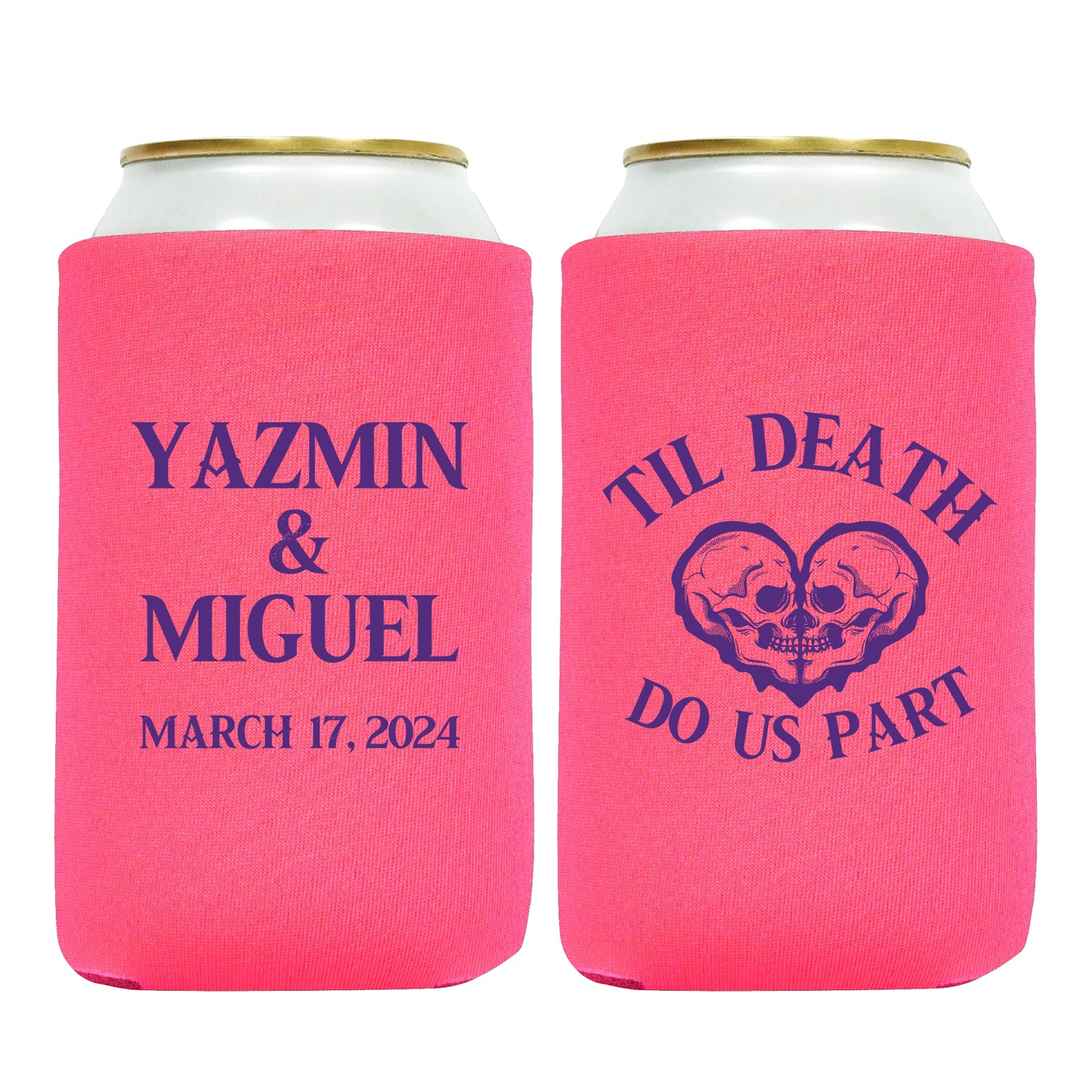 Personalized Drink Holders, Skull Themed Wedding Favors, Til Death Do Us Part, Personalized Couple's Names Favors for Wedding