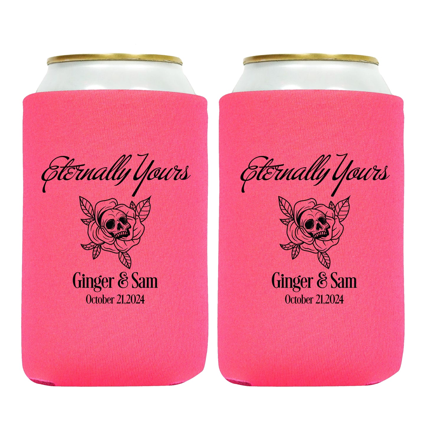 Custom Koozies, Skull Themed Wedding Gift, Personalized Couple's Name Wedding Favors, Goth Aesthetic