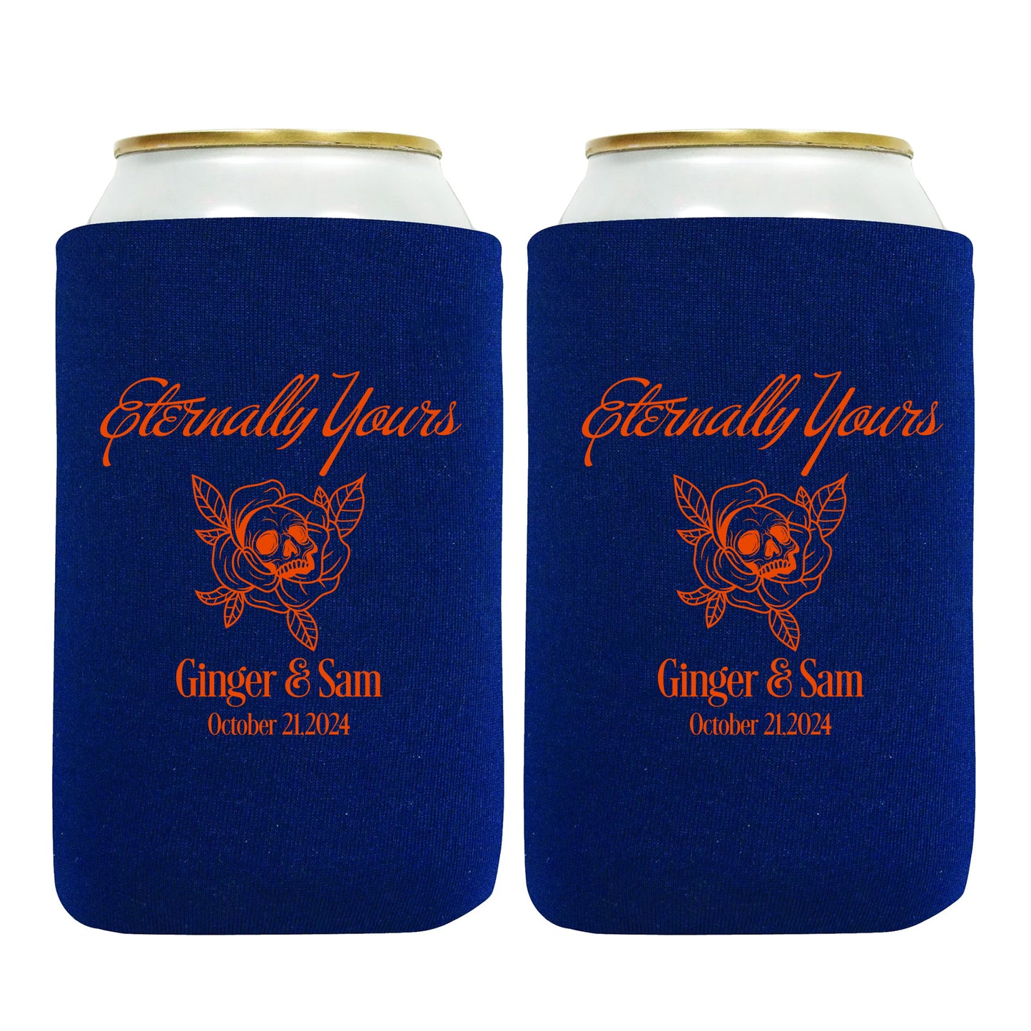 Custom Koozies, Skull Themed Wedding Gift, Personalized Couple's Name Wedding Favors, Goth Aesthetic