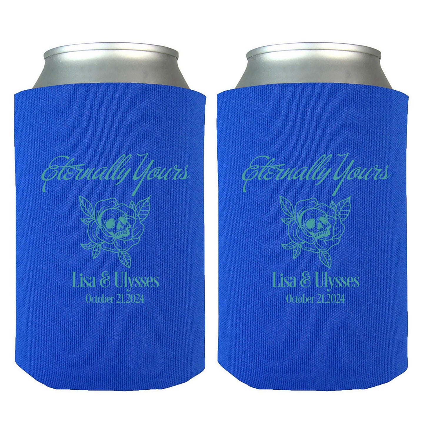 Custom Koozies, Skull Themed Wedding Gift, Personalized Couple's Name Wedding Favors, Goth Aesthetic