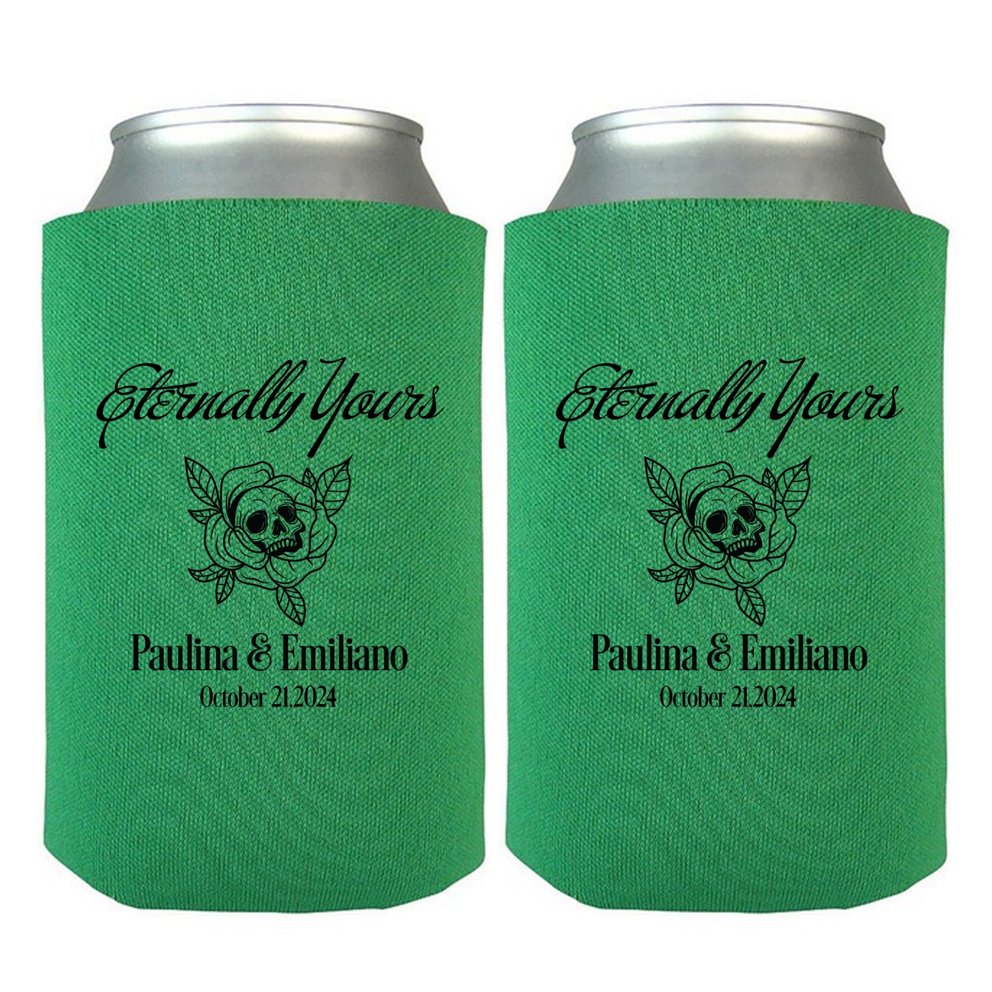 Custom Koozies, Skull Themed Wedding Gift, Personalized Couple's Name Wedding Favors, Goth Aesthetic