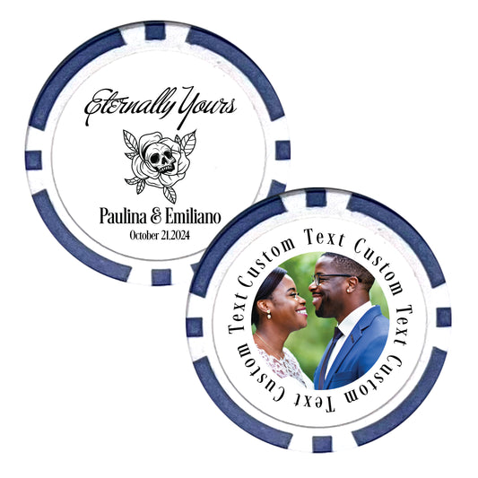 Wedding Favor Poker Chip Designs, 25 pcs, Skeleton Themed Wedding, Personalized Couple's Names Wedding Giveaways, Wedding Favors with Custom Wording