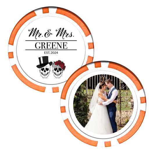 Wedding Favor Poker Chip Designs, 25 pcs, Skeleton Themed Wedding, Mr. and Mrs. Favors, Goth Inspired Wedding Decor, Personalized Wedding Photo Giveaways