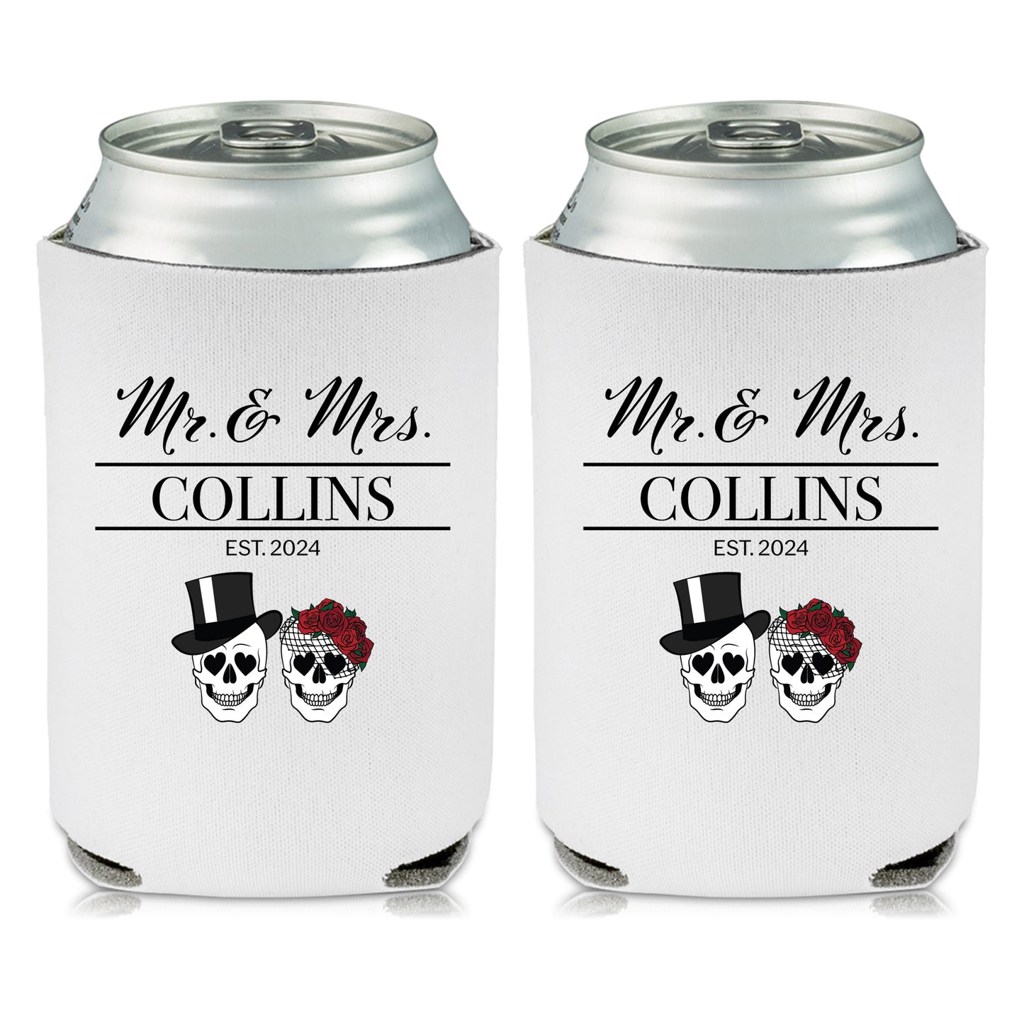 Personalized Koozies, Wedding Favors and Gifts, Customized Name Presents, Skull Themed Wedding